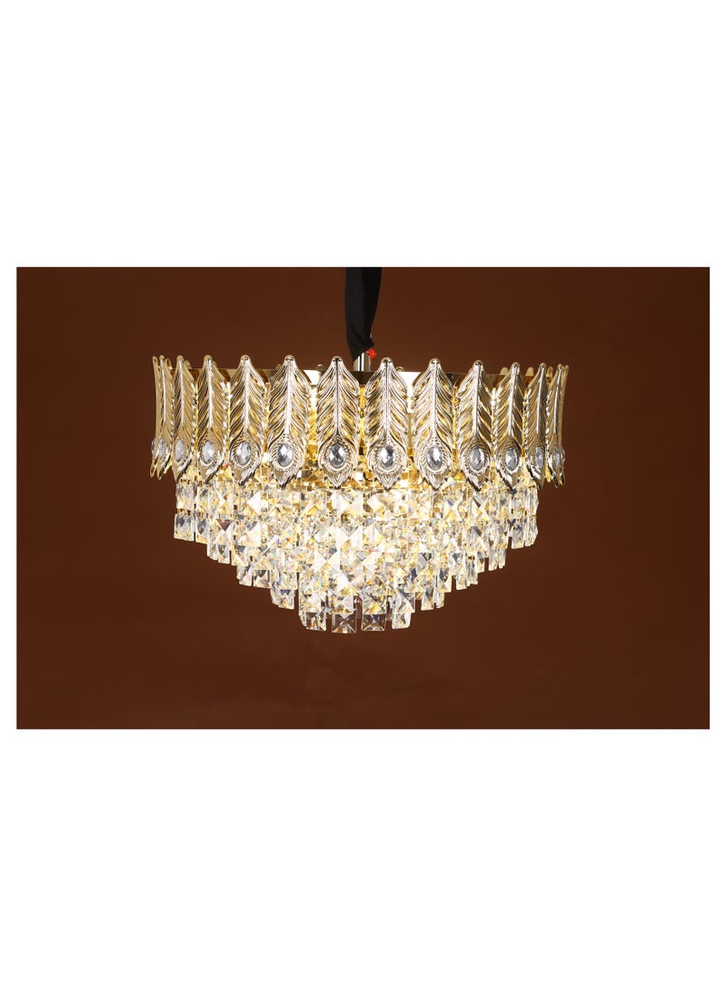 Kandil Egypt 50 Cm Round Chandelier, Striped Metal Crown, Code 5740, With Solitaire Gold Crystals 