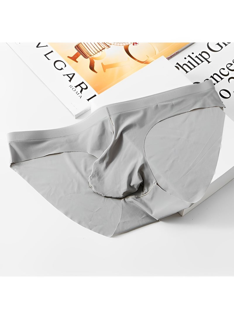 REOCLE Men's Short Briefs Underwear Ice Silk Fitness Sport Underpants Classic Stretchy Briefs Breathable Underwear Silky Underwear - Image 3