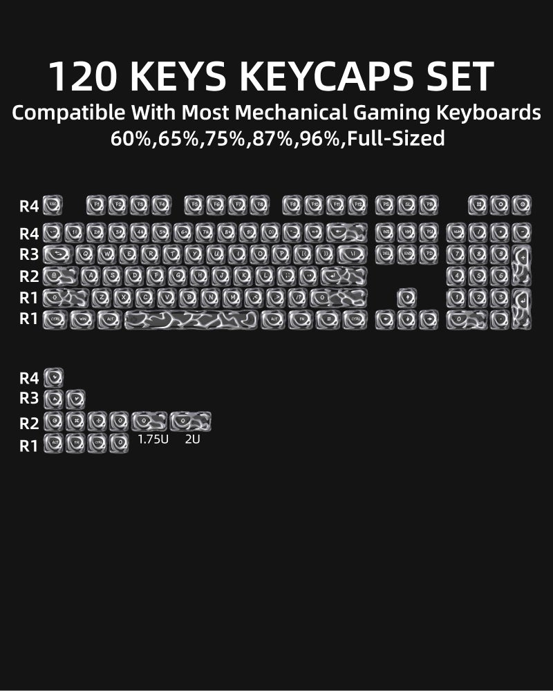 HITIME XVX Venom Keycap 60 75 100 Percent, Translucency Keyboard Keycaps w/Hollowed-out Design, ABS+PC Material Keycaps, MOA Profile Keycap, Full 120 Key Set for MX Mechanical Gaming Keyboards (Silver) - Image 4
