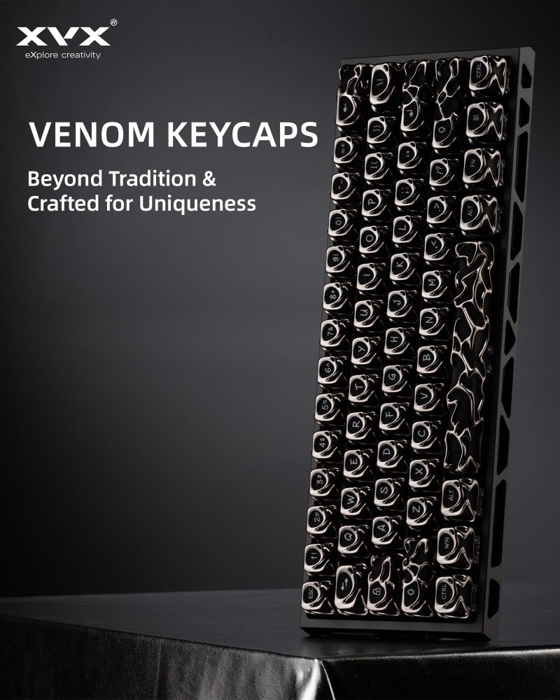 HITIME XVX Venom Keycap 60 75 100 Percent, Translucency Keyboard Keycaps w/Hollowed-out Design, ABS+PC Material Keycaps, MOA Profile Keycap, Full 120 Key Set for MX Mechanical Gaming Keyboards (Silver) - Image 2