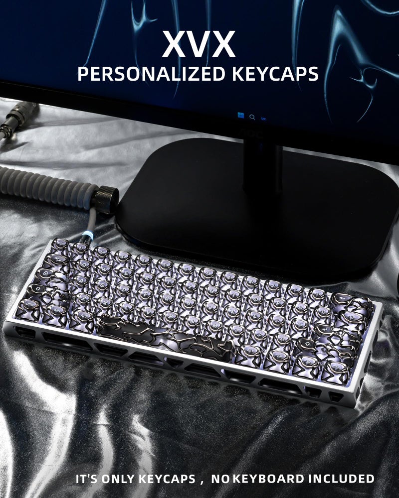 HITIME XVX Venom Keycap 60 75 100 Percent, Translucency Keyboard Keycaps w/Hollowed-out Design, ABS+PC Material Keycaps, MOA Profile Keycap, Full 120 Key Set for MX Mechanical Gaming Keyboards (Silver) - Image 5