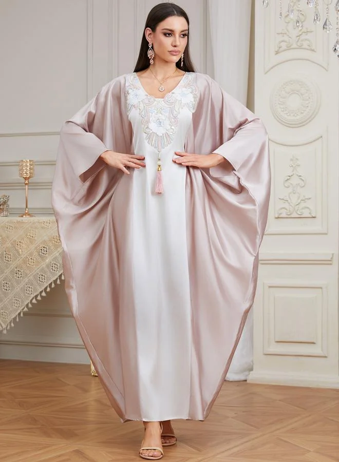 Take Two Women Satin Sequin Patch Tassel Detail Kaftan