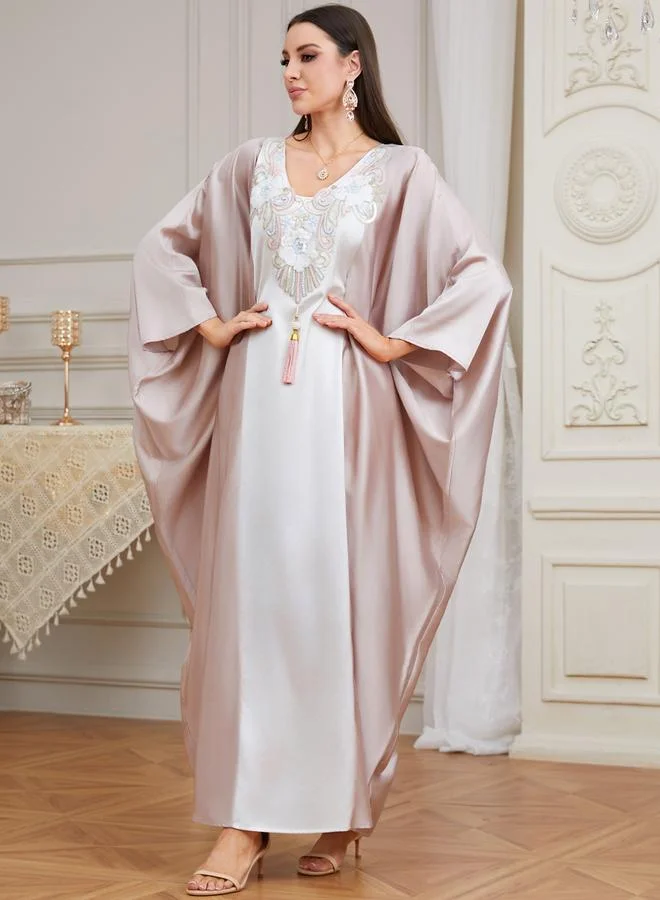 Take Two Women Satin Sequin Patch Tassel Detail Kaftan