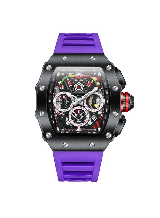 أونولا ساعة كوارتز رياضية أنيقة متعددة الوظائف للرجال، مقاومة للماء، بسوار سيليكون.