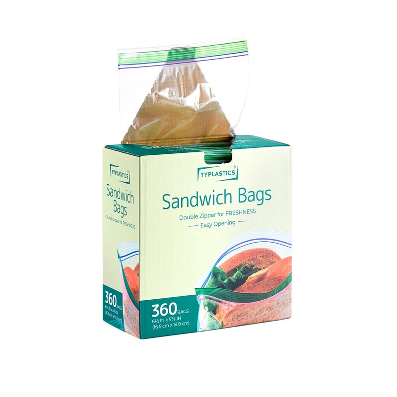 TYPLASTICS Sandwich and Snack Bags, Storage Bags for Food On the Go, Double Zipper for Freshness, Easy Open Design, Reclosable, 360 Count - Image 1