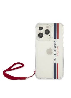 U.S.Polo iPhone 13 Pro Case 6.1inch PC/TPU USPA Stripes Logo Shiny with Anti-Lost Red Nylon Cord - Transparent  - Image 1