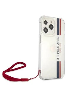 U.S.Polo iPhone 13 Pro Case 6.1inch PC/TPU USPA Stripes Logo Shiny with Anti-Lost Red Nylon Cord - Transparent  - Image 2