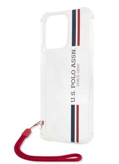 U.S.Polo iPhone 13 Pro Case 6.1inch PC/TPU USPA Stripes Logo Shiny with Anti-Lost Red Nylon Cord - Transparent  - Image 4