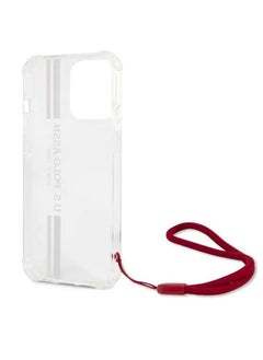 U.S.Polo iPhone 13 Pro Case 6.1inch PC/TPU USPA Stripes Logo Shiny with Anti-Lost Red Nylon Cord - Transparent  - Image 5