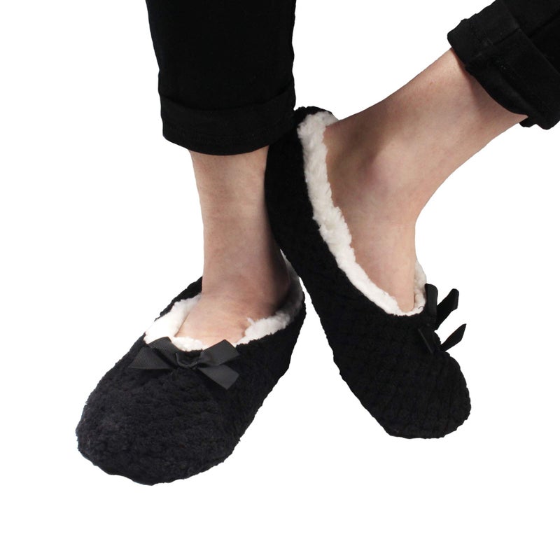 BambooMN Adult Super Soft Warm Cozy Fuzzy Soft Touch Slippers Non-Slip Lined Socks, Black, Extra Large 1 Pair - Image 2