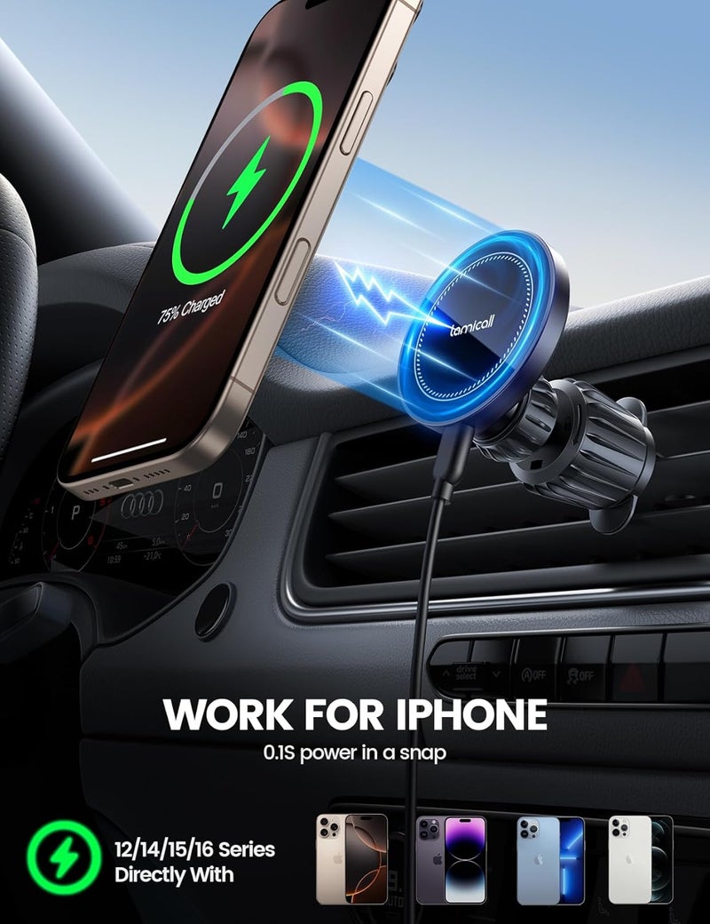 Lamicall MagSafe Car Phone Charger, 15W Fast Wireless Charging, 360° Rotatable Holder with Smart Chip - Image 5