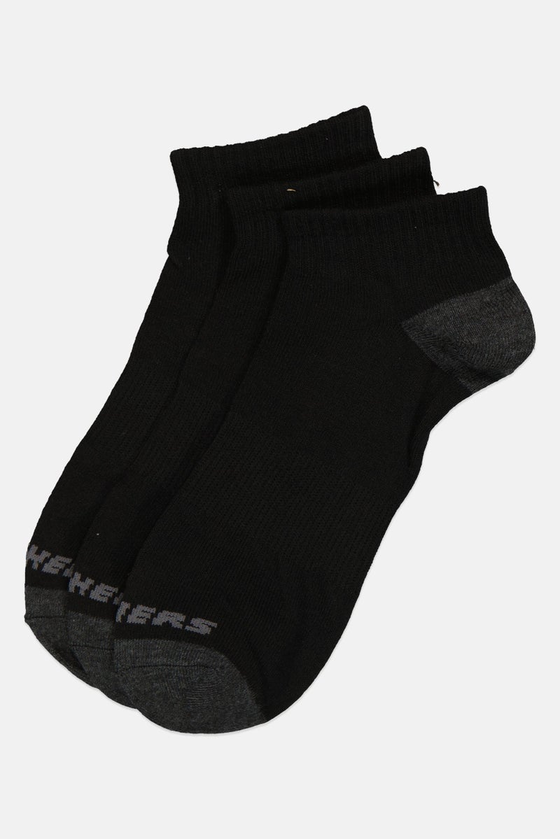 SKECHERS Men 3 Pairs Brand Logo Ankle Socks, Black - Image 1
