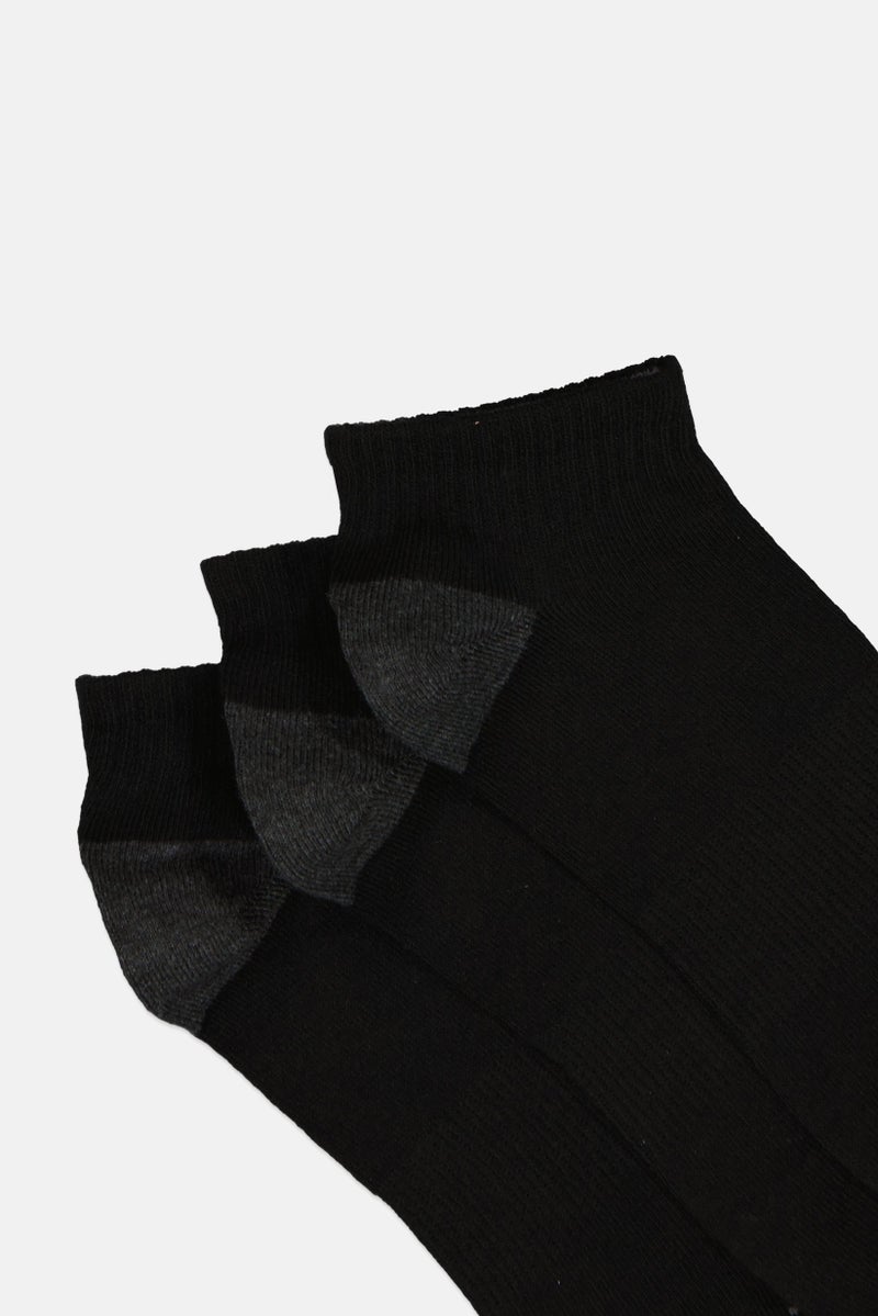 SKECHERS Men 3 Pairs Brand Logo Ankle Socks, Black - Image 3