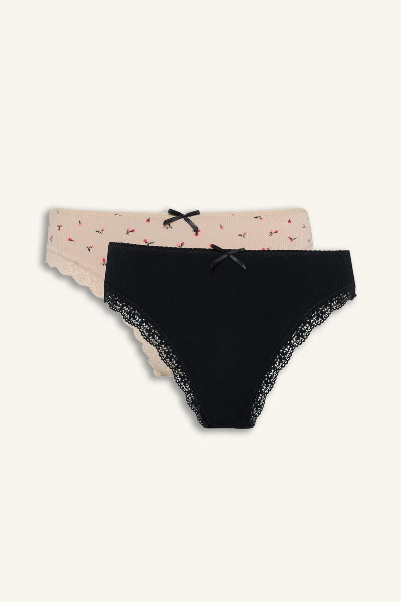 Ribbed Lace and Bow Detail 2 Piece Panties