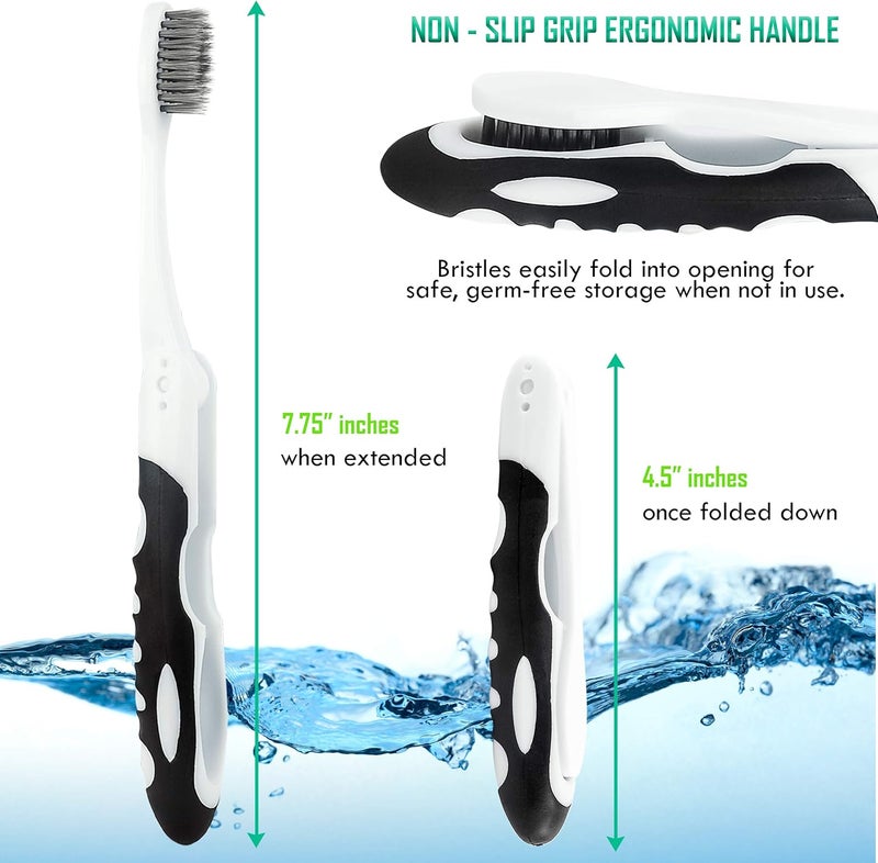 Lingito Folding Toothbrush, Built-in Cover, Travel Size for Hiking, Camping, Traveling, Collapsible Toothbrush Kit (3 Pack Soft-Charcoal) - Image 2