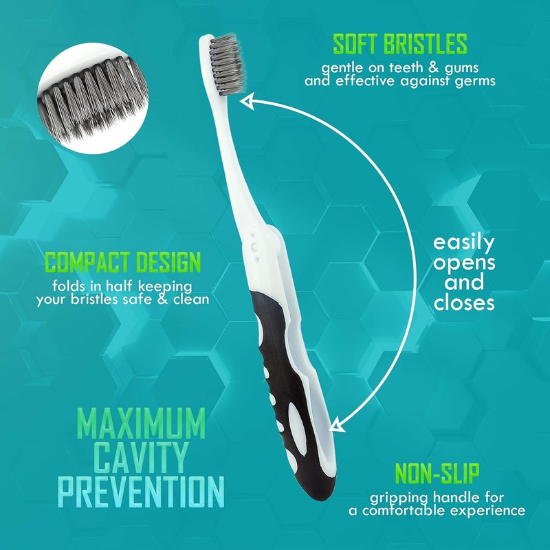 Lingito Folding Toothbrush, Built-in Cover, Travel Size for Hiking, Camping, Traveling, Collapsible Toothbrush Kit (3 Pack Soft-Charcoal) - Image 3