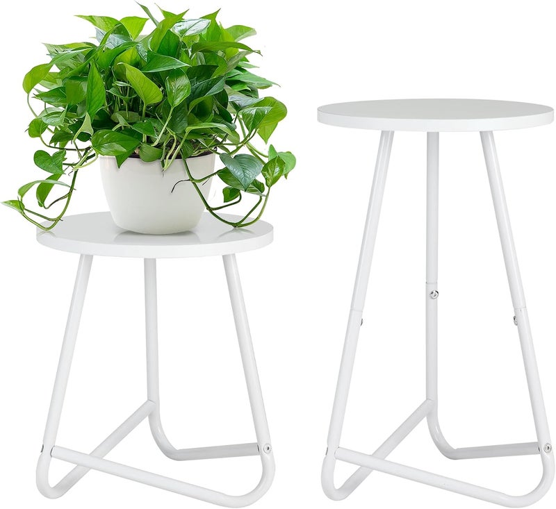HDANI Round Plant Stand, Flower Stand, Plant Shelf Made of Wood and Metal, Modern Shelf for Indoor Plants for Living Room, Balcony and Office, White, 35 cm + 50 cm (Set) - Image 1