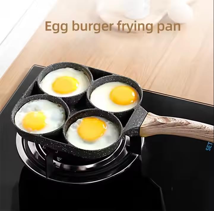 Stavae Non Stick Egg Frying pan with Blocks Aluminium Fry pan for Cooking with Wooden Handle Egg Omelette pan Round with Detachable Handle (1pcs) (Black) - Image 4
