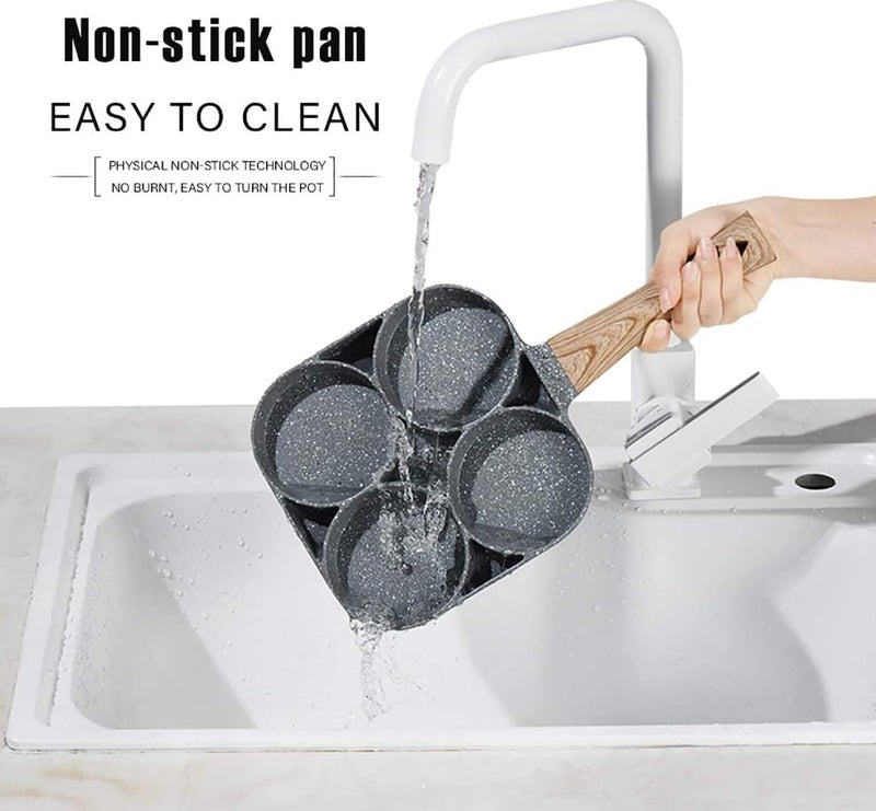 Stavae Non Stick Egg Frying pan with Blocks Aluminium Fry pan for Cooking with Wooden Handle Egg Omelette pan Round with Detachable Handle (1pcs) (Black) - Image 3