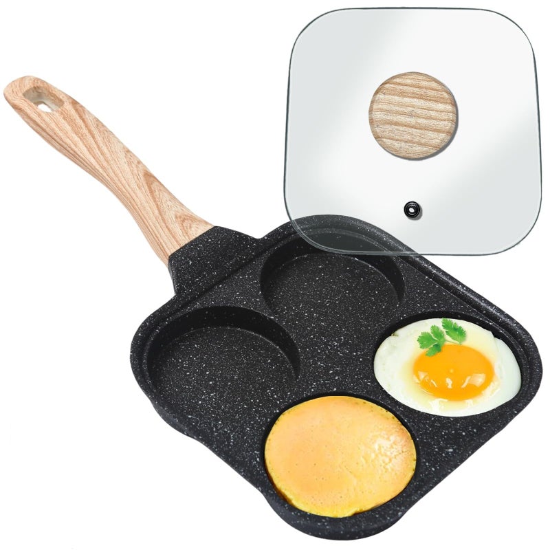 Stavae Non Stick Egg Frying pan with Blocks Aluminium Fry pan for Cooking with Wooden Handle Egg Omelette pan Round with Detachable Handle (1pcs) (Black) - Image 1