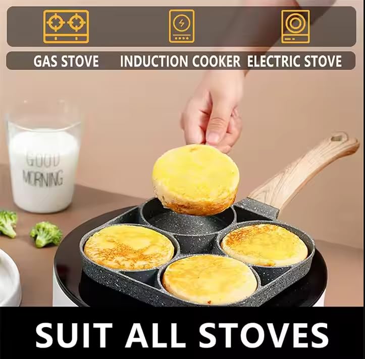 Stavae Non Stick Egg Frying pan with Blocks Aluminium Fry pan for Cooking with Wooden Handle Egg Omelette pan Round with Detachable Handle (1pcs) (Black) - Image 5