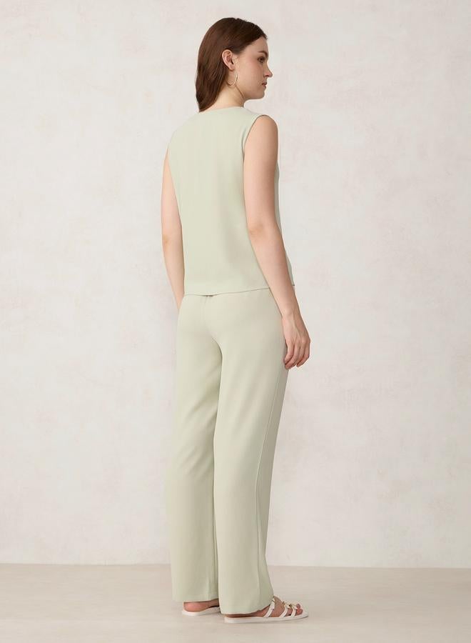 OUTZIDR Green Solid Waistcoat and Trousers Co-Ords - Image 3