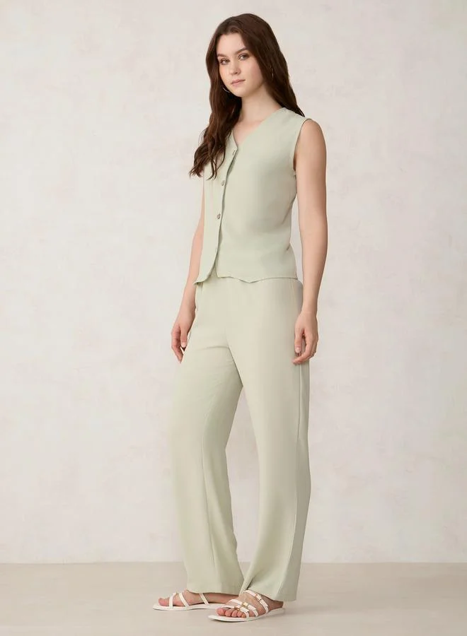 Outzidr  Green Solid Waistcoat and Trousers Co-Ords for Women | Best Price UAE