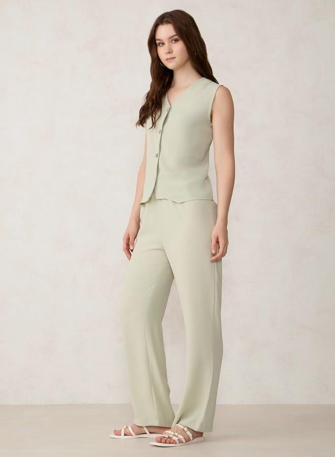 OUTZIDR Green Solid Waistcoat and Trousers Co-Ords - Image 4