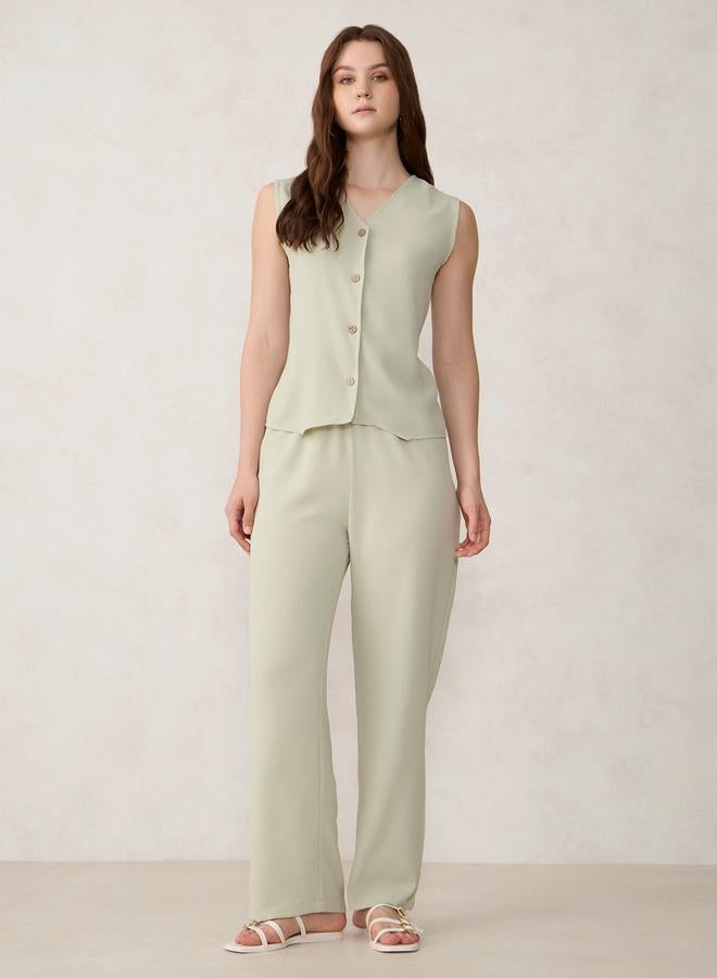OUTZIDR Green Solid Waistcoat and Trousers Co-Ords - Image 2