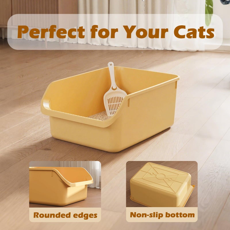 LoopTime Large Cat Litter Box with High Sides,Cat Boxes for Indoor Cats,Cat Litter Pan for Kitty,Litter Box with Low Entry,Anti-Splashing,Easy to Clean (Grey) - Image 2