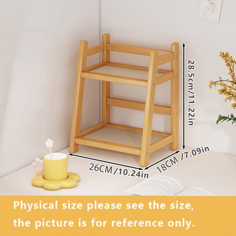 Home Shoe Rack Laundry Room Shelf Vintage Rattan Cream Double-Layer Ladder Desktop Shelf Kitchen Cup Rack Bread Rack Yard Flower Stand - Image 1