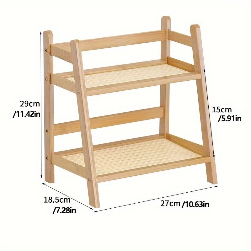 Home Shoe Rack Laundry Room Shelf Vintage Rattan Cream Double-Layer Ladder Desktop Shelf Kitchen Cup Rack Bread Rack Yard Flower Stand - Image 5