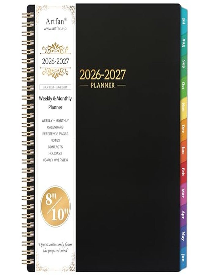 Artfan 2026-2027 Planner - Calendar/Planner 2026-2027 Weekly and Monthly with Tabs, 8" x 10", Jul. 2026 - Jun. 2027, Flexible Cover + Twin-Wire Binding + Calendars, Daily Organizer - Black - Image 1