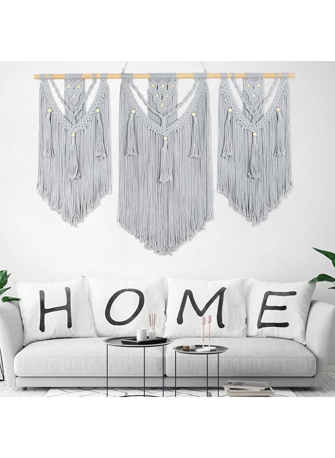 انتيكيانو مكرمية معلقة على الحائط ، نسيج بوهو شيك منسوج بشراشيب للتعليق على الحائط لغرفة النوم وغرفة المعيشة والمعرض (110 سم × 80 سم)، رمادي - Image 4