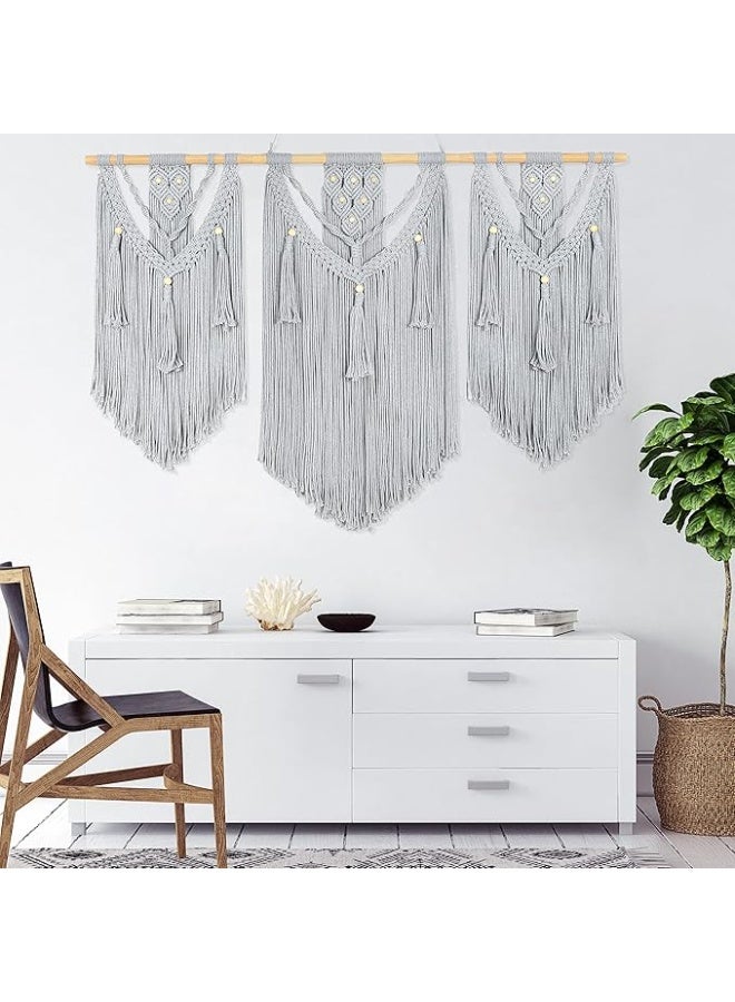 انتيكيانو مكرمية معلقة على الحائط ، نسيج بوهو شيك منسوج بشراشيب للتعليق على الحائط لغرفة النوم وغرفة المعيشة والمعرض (110 سم × 80 سم)، رمادي - Image 1