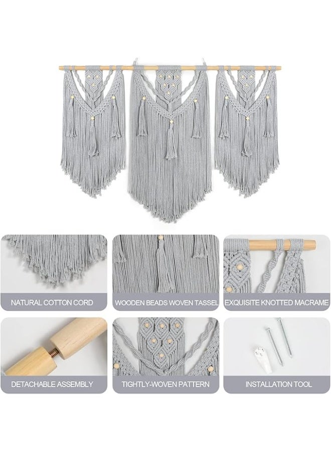 انتيكيانو مكرمية معلقة على الحائط ، نسيج بوهو شيك منسوج بشراشيب للتعليق على الحائط لغرفة النوم وغرفة المعيشة والمعرض (110 سم × 80 سم)، رمادي - Image 3