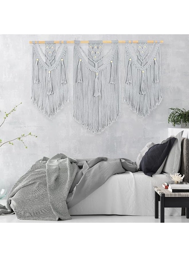 انتيكيانو مكرمية معلقة على الحائط ، نسيج بوهو شيك منسوج بشراشيب للتعليق على الحائط لغرفة النوم وغرفة المعيشة والمعرض (110 سم × 80 سم)، رمادي - Image 2