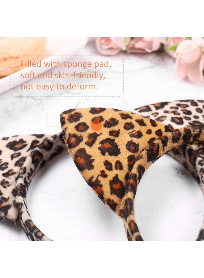 Lurrose 6 قطع من عصابات رأس على شكل أذن قطة، عصابات شعر الهالوين، طوق شعر من القطيفة على شكل جلد النمر، عصابات رأس على شكل أذن فهد، إكسسوارات شعر للحفلات التنكرية والمهرجانات والعطلات - Image 4