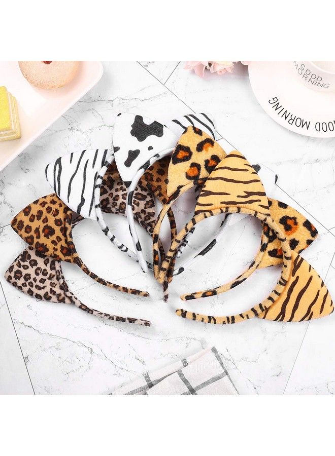 Lurrose 6 قطع من عصابات رأس على شكل أذن قطة، عصابات شعر الهالوين، طوق شعر من القطيفة على شكل جلد النمر، عصابات رأس على شكل أذن فهد، إكسسوارات شعر للحفلات التنكرية والمهرجانات والعطلات - Image 5