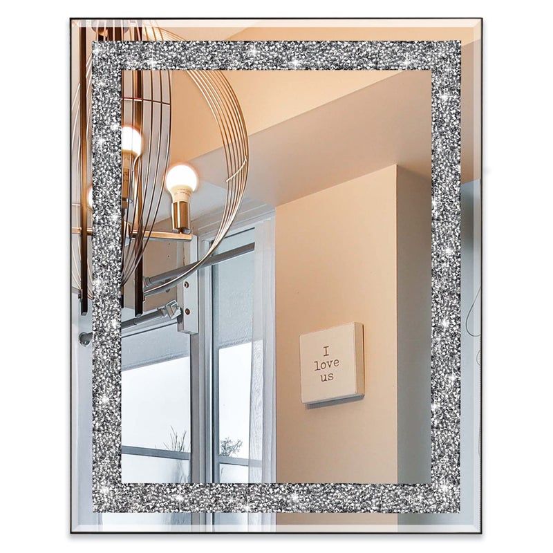 Ruomeng Rectangular Wall Mirror Crystal Crush Diamond Mirror for Home Dcor Accent Mirror for Bathroom Entryway and Bedroom 16 x 20
