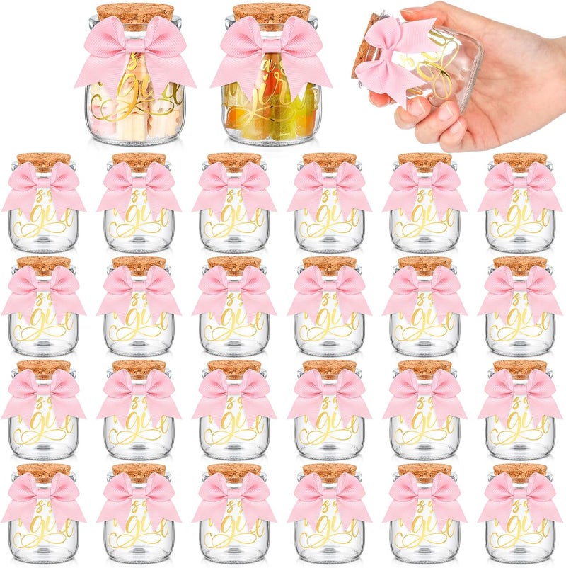 Funnymoom 24 Sets Baby Shower Bottles Favors for Guests Glass 100 ml Milk Jar with Ribbons and Stickers Decorations for Gender Reveal Newborn Centerpiece Party Favor(Pink,It's A Girl) - Image 1