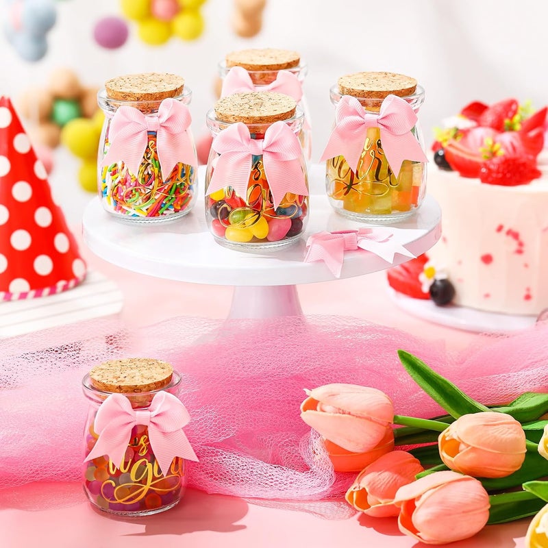 Funnymoom 24 Sets Baby Shower Bottles Favors for Guests Glass 100 ml Milk Jar with Ribbons and Stickers Decorations for Gender Reveal Newborn Centerpiece Party Favor(Pink,It's A Girl) - Image 2