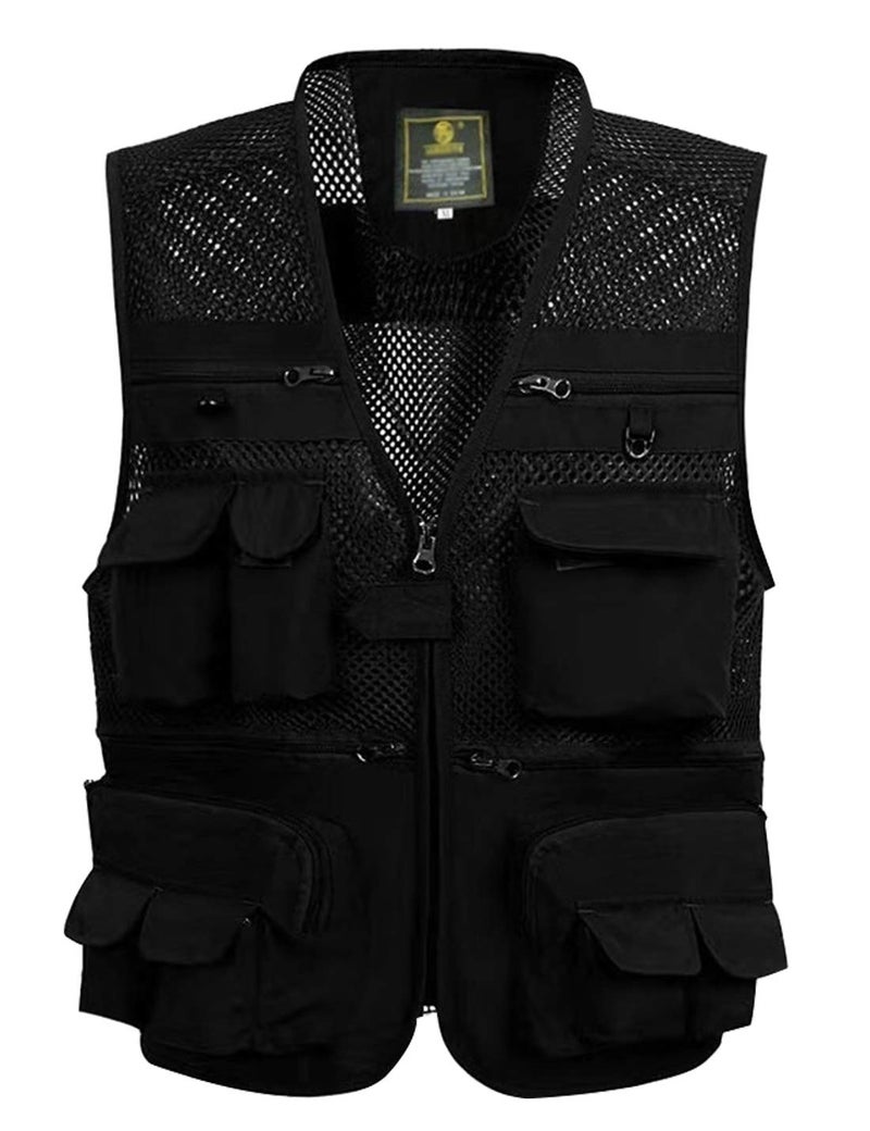 Lentta Men's Fishing Vest Summer Outdoor Lightweight Work Photo Vest 16 Pockets(MeshBlack-M) - Image 1