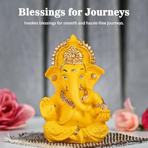 HindCraft Lord Ganesha Car Dashboard Statue – Valentine Gift for Knowledge & Obstacle Removal | Divine Ganesha Murti for Home Temple & Office Desk Décor | Thoughtful Gift for Family & Friends - Image 3