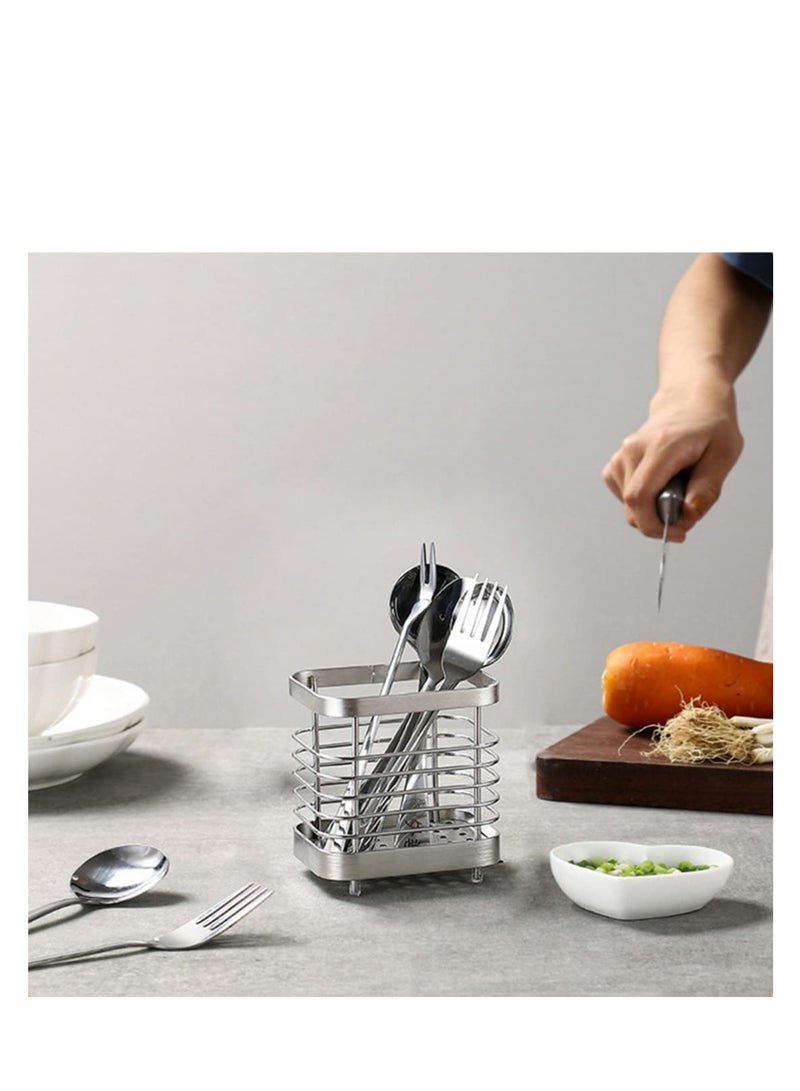 SOLARAE Kitchen Cutlery Utensil Holder, Stainless Steel Kitchen Sink Organisers, Cutlery Drainer for Kitchen Utensil, Rust Proof Kitchen Sink Organiser, for Knives and Spoons, Spatulas, Tongs - Image 5