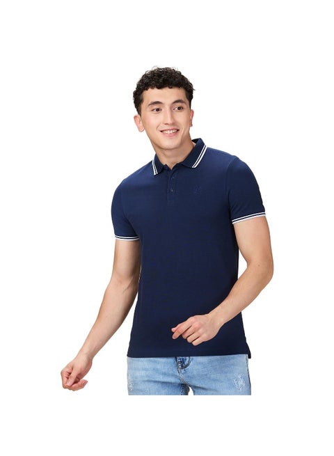 Mens Navy Polo Collar Short Sleeve Polo T-Shirt