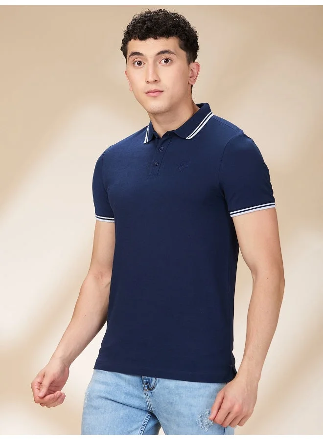 بيينغ هيومان Mens Navy Polo Collar Short Sleeve Polo T-Shirt