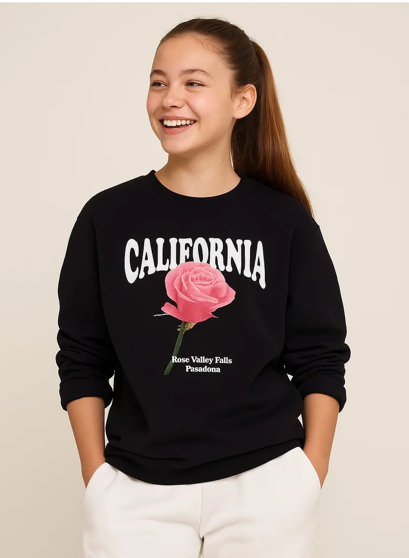 victor and jane California Rose Graphic Sweatshirt – 100% Cotton Fleece | Photographic Puff Print
