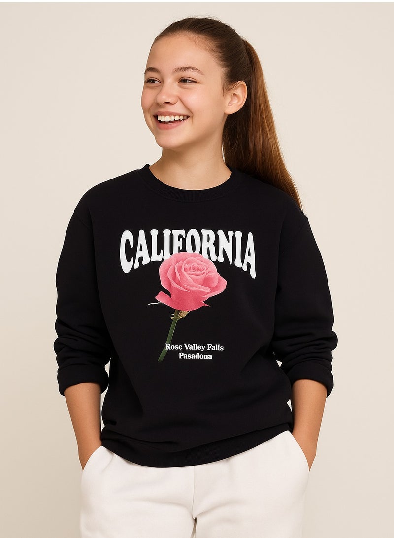 فكتور اند جين سويت شيرت برسومات ورد كاليفورنيا قطن فليس طباعة منتفخة فوتوغرافية - Image 1