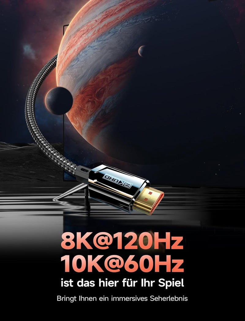 كابل HDMI 8K بطول 5م - سرعة عالية جداً 48Gbps، يدعم 8K@60Hz، 4K@120Hz، eARC، HDR10 - Image 2